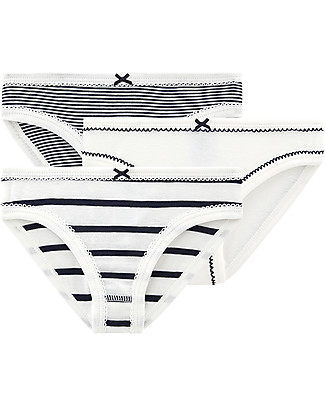 Petit Bateau Culotte Bimba, Pacco da 3, Bianco/Nero - 100% Cotone Slip