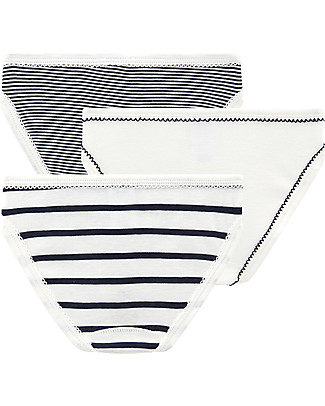Petit Bateau Culotte Bimba, Pacco da 3, Bianco/Nero - 100% Cotone Slip