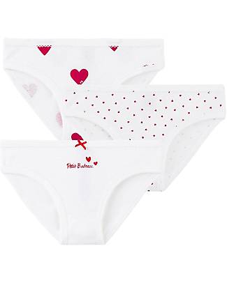Petit Bateau Culotte Bimba, Pacco da 3, Cuori - 100% Cotone Oeko-Tex Slip