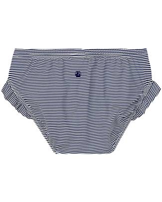 Petit Bateau Culotte Costume - Bianco/Blu - Righe - con Volant - Materiale Riciclato Costumi Due Pezzi