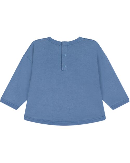 Petit Bateau Felpa a Maniche Lunghe - Azzurro - Logo - 100% Cotone Felpe
