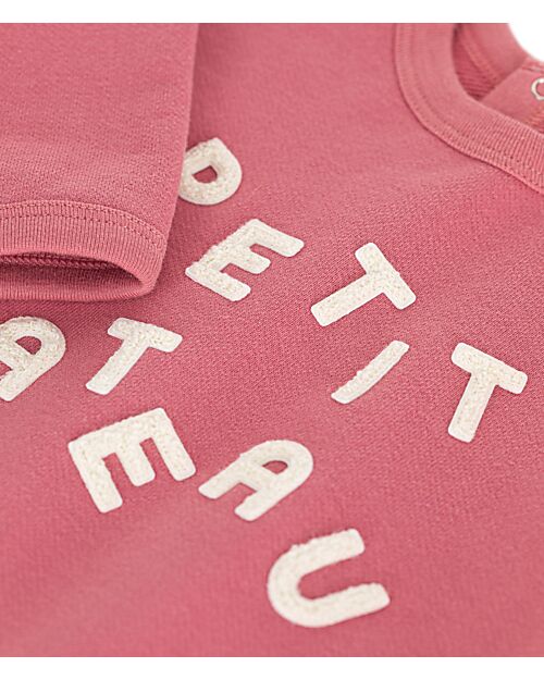 Petit Bateau Felpa a Maniche Lunghe - Rosewood - Logo - 100% Cotone Felpe