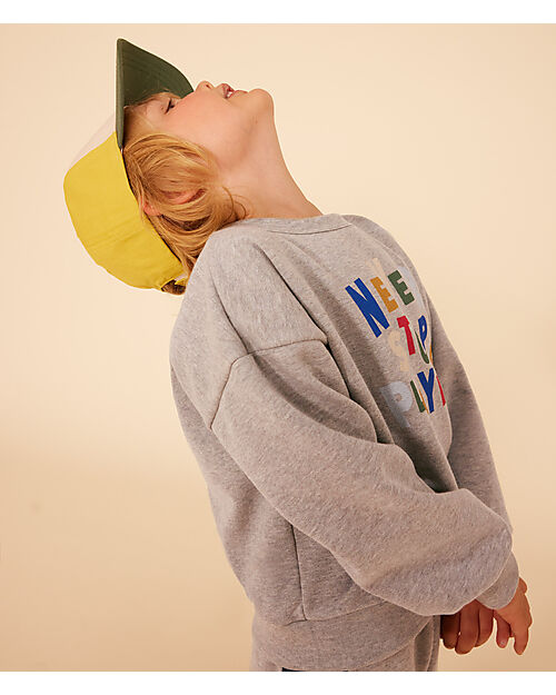 Petit Bateau Felpa - Chaton Chine Grigio con Stampa - 100% Cotone Bio Felpe