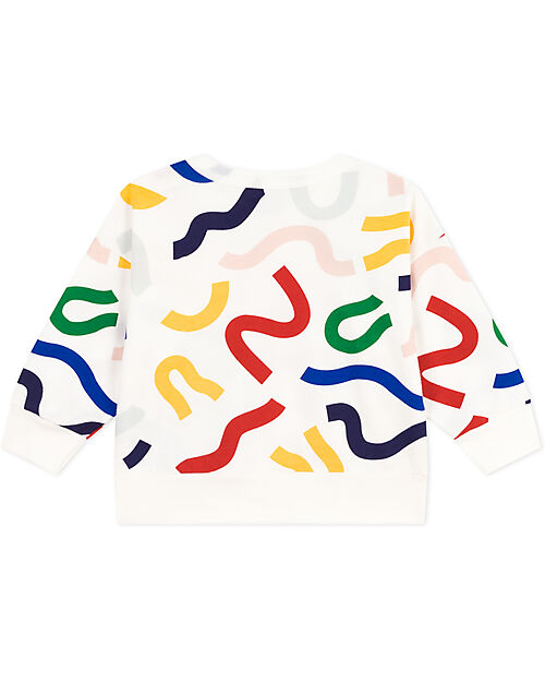 Petit Bateau Felpa con Stampa - Bianco/Multicolor - Pile Leggero Felpe