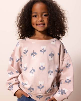 Petit Bateau Felpa - Fantasia Fiori - Rosa - 100% Cotone Felpe
