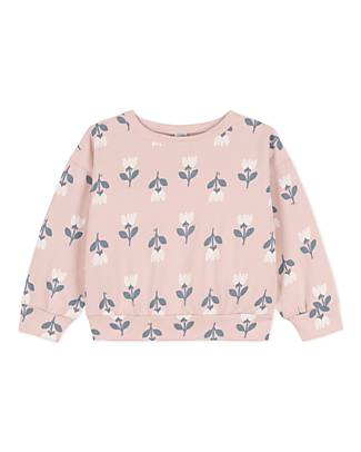 Petit Bateau Felpa - Fantasia Fiori - Rosa - 100% Cotone Felpe