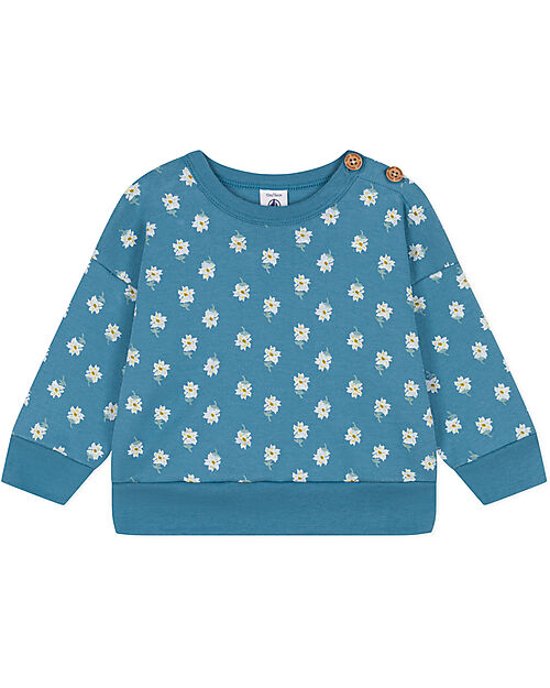 Petit Bateau Felpa - Fiori - Azzurro - 100% Jersey di Cotone Felpe