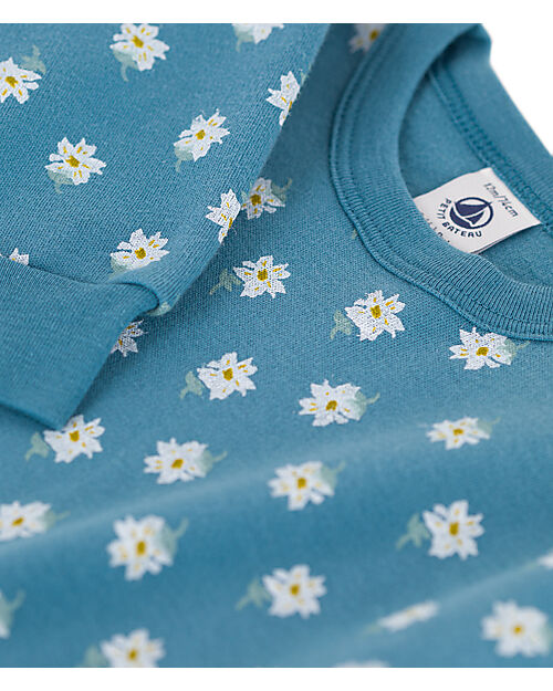 Petit Bateau Felpa - Fiori - Azzurro - 100% Jersey di Cotone Felpe