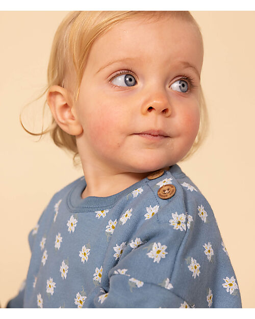 Petit Bateau Felpa - Fiori - Azzurro - 100% Jersey di Cotone Felpe