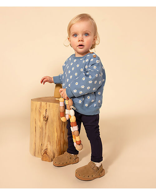 Petit Bateau Felpa - Fiori - Azzurro - 100% Jersey di Cotone Felpe