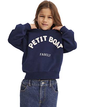 Petit Bateau Felpa in Pile a Manica Lunga Petit Boat - Blu - 100% Cotone Organico Felpe