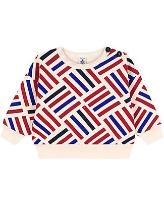 Petit Bateau Felpa in Pile Manica Lunga - Bianco Avalanche/Multicolore Felpe