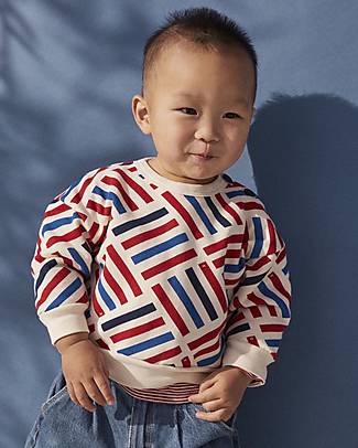 Petit Bateau Felpa in Pile Manica Lunga - Bianco Avalanche/Multicolore Felpe