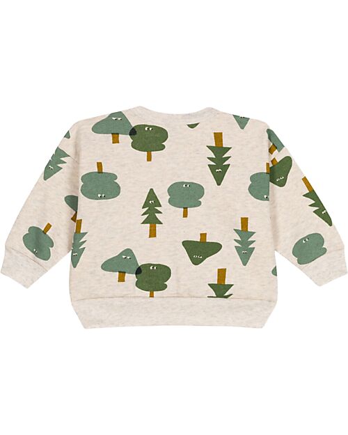 Petit Bateau Felpa Maniche Lunghe - Beige - Alberi - 100% Cotone Felpe