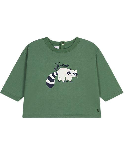 Petit Bateau Felpa Maniche Lunghe in Jersey Sottile - Verde - Procione - 100% Cotone Felpe
