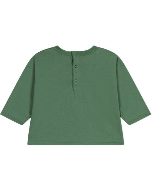 Petit Bateau Felpa Maniche Lunghe in Jersey Sottile - Verde - Procione - 100% Cotone Felpe