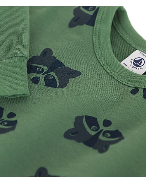Petit Bateau Felpa Maniche Lunghe - Verde - Procione - 100% Cotone Felpe