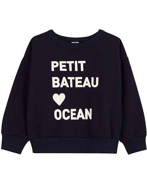 Petit Bateau Felpa - Petit Bateau Ocean - Blu Scuro - Cotone Organico Felpe