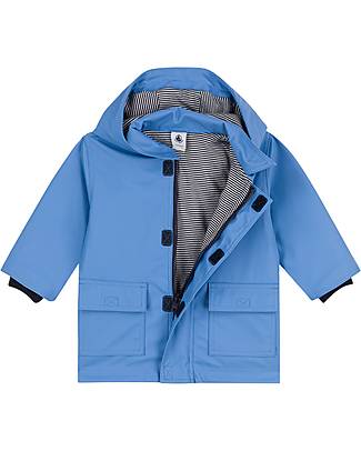 Petit Bateau Giacca a Vento Cerata Edna - Blu - con Cappuccio Impermeabili