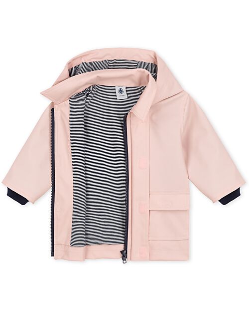 Petit Bateau Giacca a Vento Cerata - Rosa - con Cappuccio Impermeabili