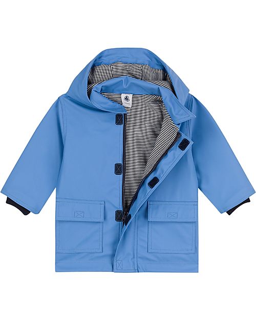 Petit Bateau Giacca Cerata Impermeabile Edna - Blu - con Cappuccio Impermeabili