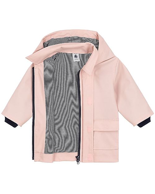 Petit Bateau Giacca Cerata Impermeabile - Rosa - con Cappuccio Impermeabili