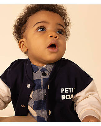 Petit Bateau Giacca Stile Letter - Blu - 100% Cotone Bio Felpato Giacche