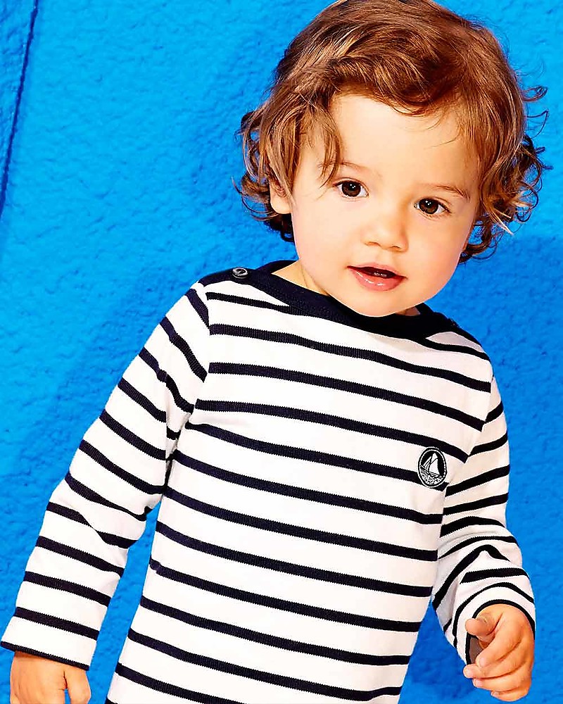 Petit Bateau Maglia Breton Righe Bianche e Blu bambino