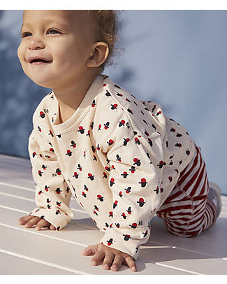 Petit Bateau Maglia Manica Lunga con Fantasia Geometrica - Bianco Avalanche/Multicolor - Tubique di Cotone Biologico - Ancora più soffici! Maglie Manica Lunga