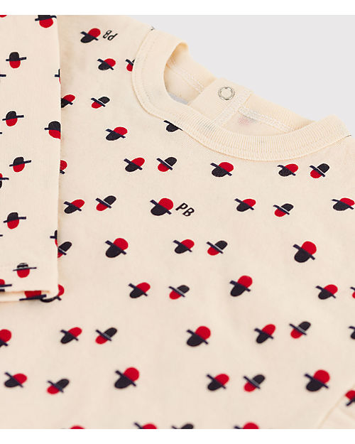 Petit Bateau Maglia Manica Lunga con Fantasia Geometrica - Bianco Avalanche/Multicolor - Tubique di Cotone Biologico - Ancora più soffici! Maglie Manica Lunga