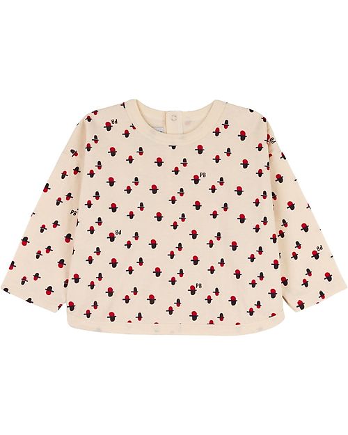 Petit Bateau Maglia Manica Lunga con Fantasia Geometrica - Bianco Avalanche/Multicolor - Tubique di Cotone Biologico - Ancora più soffici! Maglie Manica Lunga