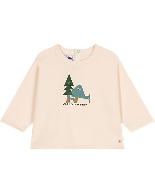 Petit Bateau Maglia Maniche Lunghe - Bianco Avalanche - Alberi - 100% Cotone Maglie Manica Lunga