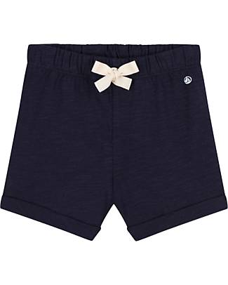 Petit Bateau Pantaloncini Corti in Jersey Fiammato - Blu - 100% Cotone Certificato Oeko-Tex Pantaloni Corti