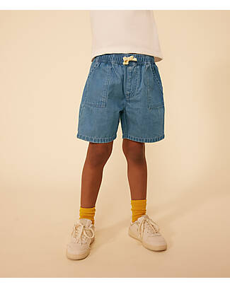 Petit Bateau Pantaloni Corti in Denim - Blu - Cotone Bio Pantaloni Corti