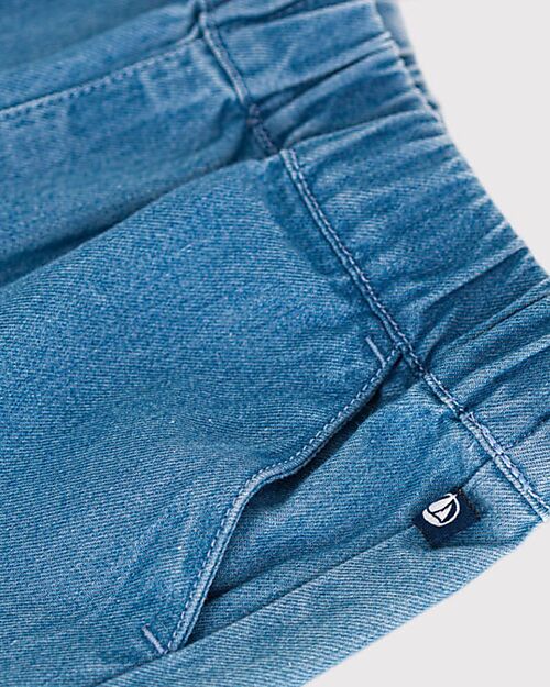 Petit Bateau Pantaloni Corti in Denim - Blu - Cotone Bio Pantaloni Corti