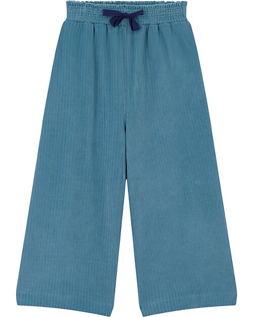 Petit Bateau Pantaloni in Velluto Fine Bambina - Blu - Cotone Pantaloni Lunghi