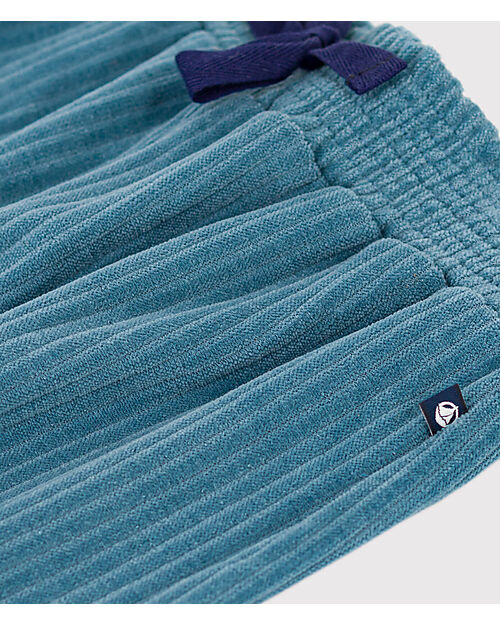 Petit Bateau Pantaloni in Velluto Fine Bambina - Blu - Cotone Pantaloni Lunghi