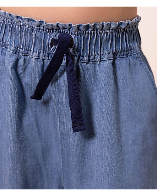 Petit Bateau Pantaloni Palazzo - Blu Denim - Vita Elasticizzata - 100% Cotone Organico Jeans