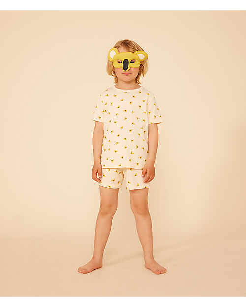 Petit Bateau Pigiama a Maniche Corte - 2 pezzi con Maschera - Bianco - Koala - 100% Cotone Bio Pigiami
