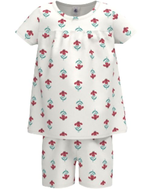 Petit Bateau Pigiama a Maniche Corte 2 Pezzi Fiori - Bianco - 100% Cotone Oeko-Tex Pigiami