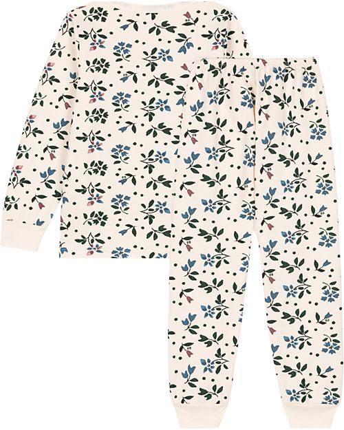 Petit Bateau Pigiama Felpato a Maniche Lunghe con Fantasia Fiore - Bianco Avalanche/Multicolore - 100% Cotone Pigiami