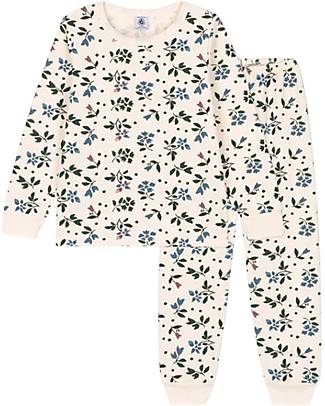 Petit Bateau Pigiama Felpato a Maniche Lunghe con Fantasia Fiore - Bianco Avalanche/Multicolore - 100% Cotone Pigiami
