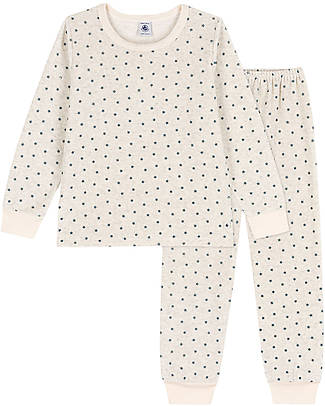 Petit Bateau Pigiama Felpato a Maniche Lunghe con Fantasia Stelle - Ecru/Blu - 100% Cotone Pigiami
