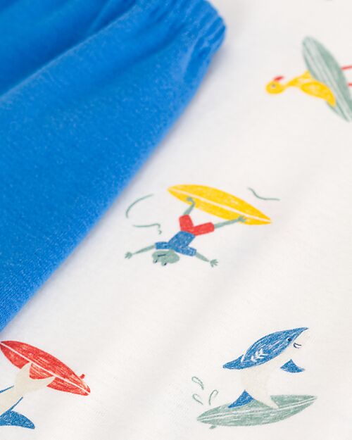 Petit Bateau Pigiama Surfisti - Bianco e Blu - 100% Cotone Pigiami