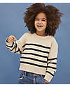 Petit Bateau Pullover a Righe Manica Lunga - Bianco Avalanche/Blu Smoking - Lana e Cotone Maglioni