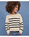 Petit Bateau Pullover a Righe Manica Lunga - Bianco Avalanche/Blu Smoking - Lana e Cotone Maglioni