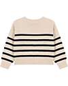 Petit Bateau Pullover a Righe Manica Lunga - Bianco Avalanche/Blu Smoking - Lana e Cotone Maglioni
