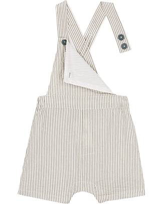 Petit Bateau Salopette Corta a Righe - Bianca e Grigia - 100% Cotone Salopette