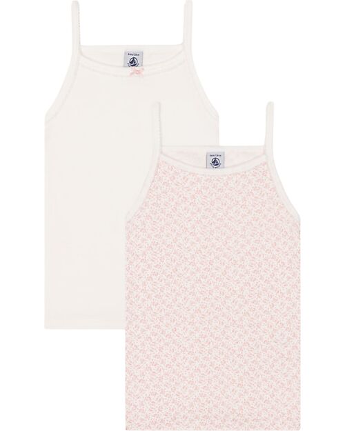 Petit Bateau Set 2 Canottiere a Bretelle - Bianco - Fiori - 100% Cotone Canottiere