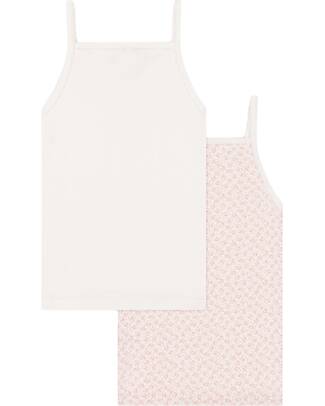 Petit Bateau Set 2 Canottiere a Bretelle - Bianco - Fiori - 100% Cotone Canottiere